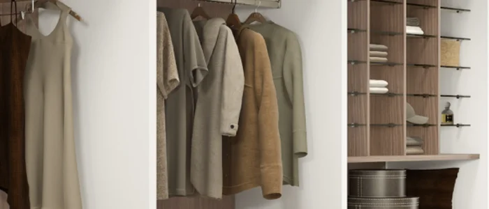 Guarda-roupa feito de MDF Branco com roupas penduradas e nichos