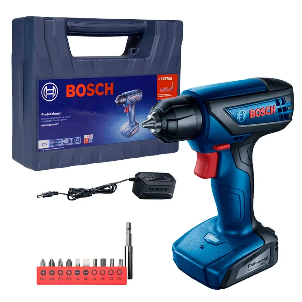 Parafusadeira Furadeira GSR 1000 Smart 12V Bateria e Maleta Bosch