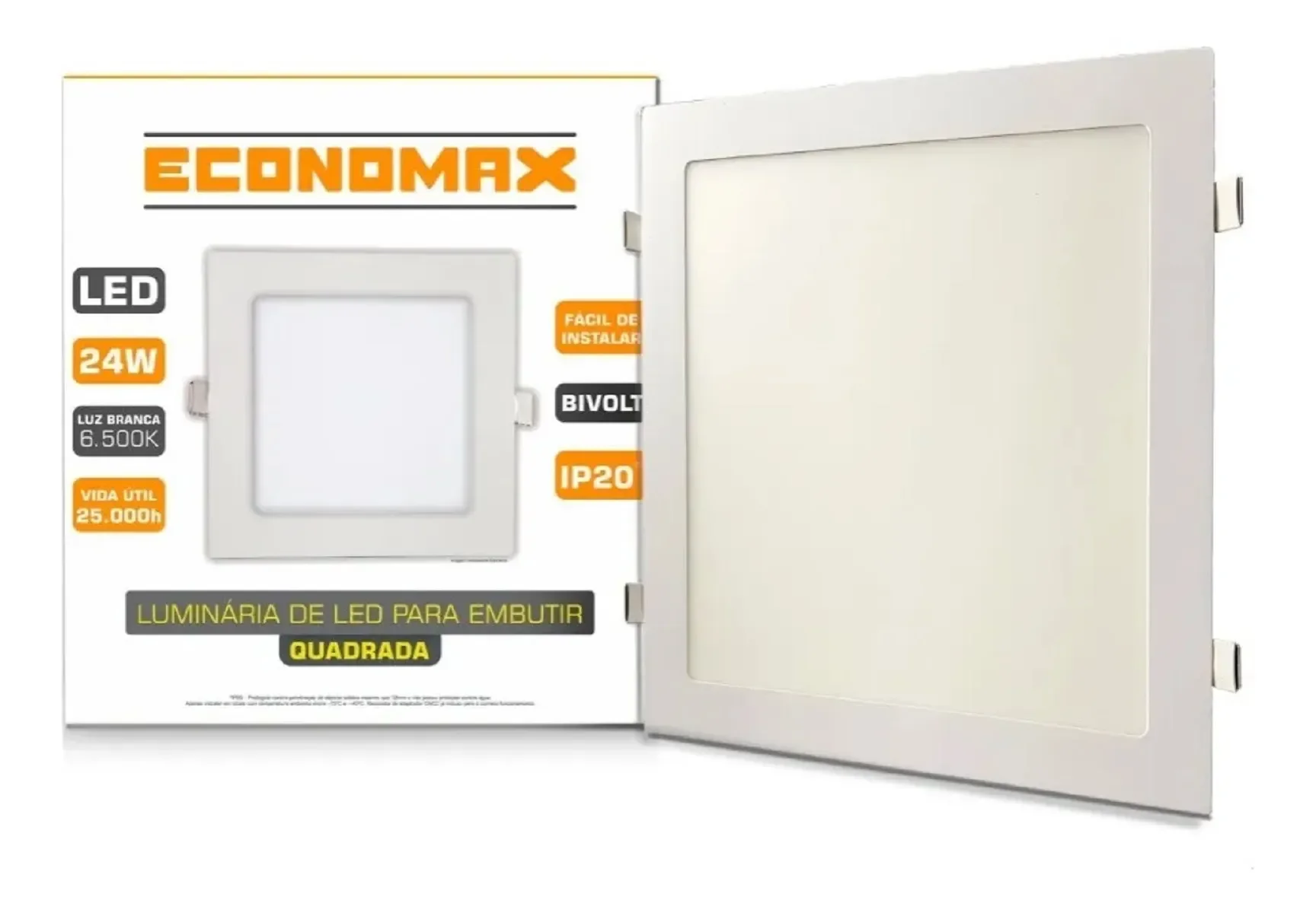 Preço de Luminária Led Embutir Quadrada Economax 24W 6500K Kian AECweb