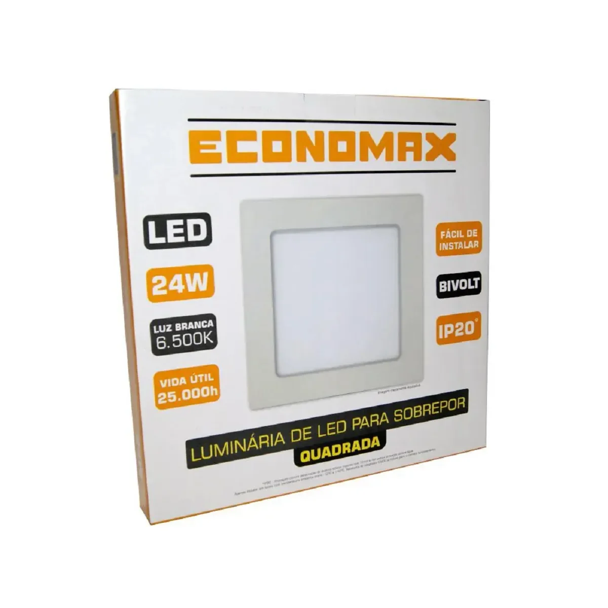 Preço de Luminária Led Sobrepor Quadrada Economax 24W 6500K Kian AECweb