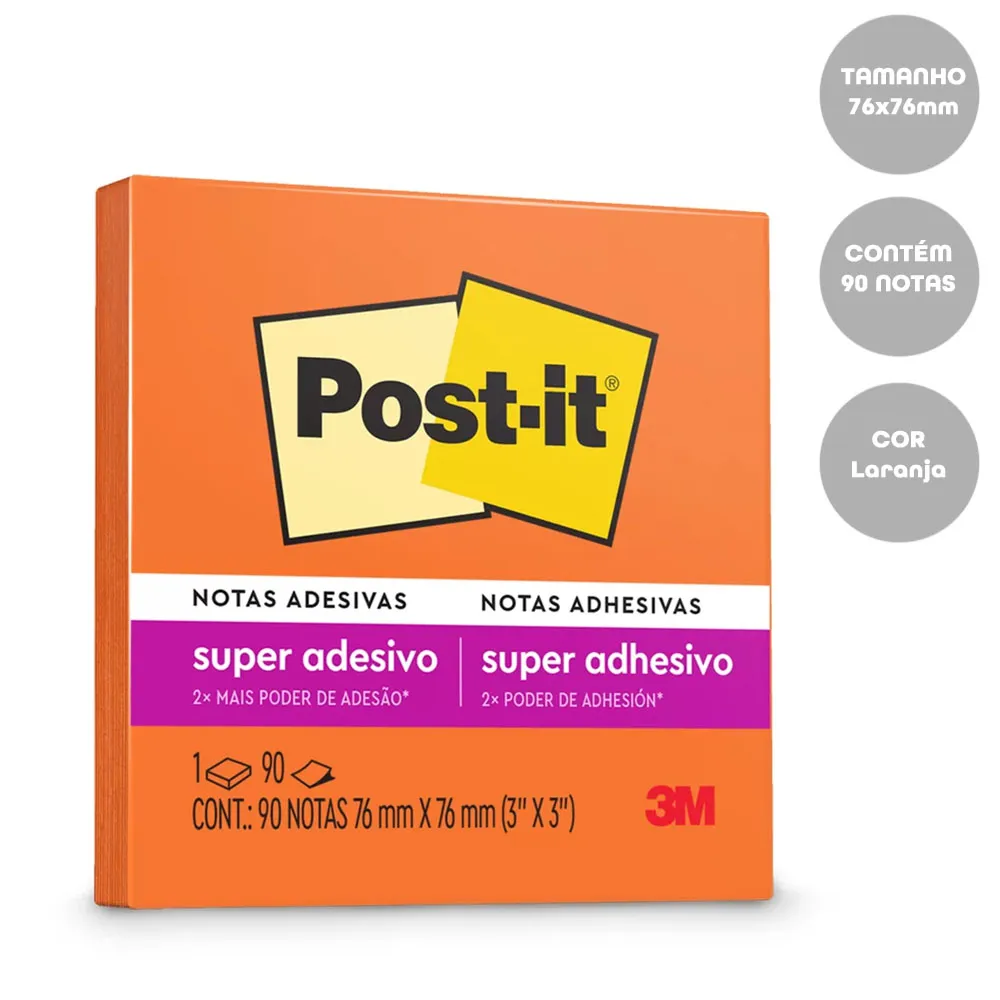 Bloco Post-It 654 76 mm x 76 mm 90 Folhas Laranja 3M