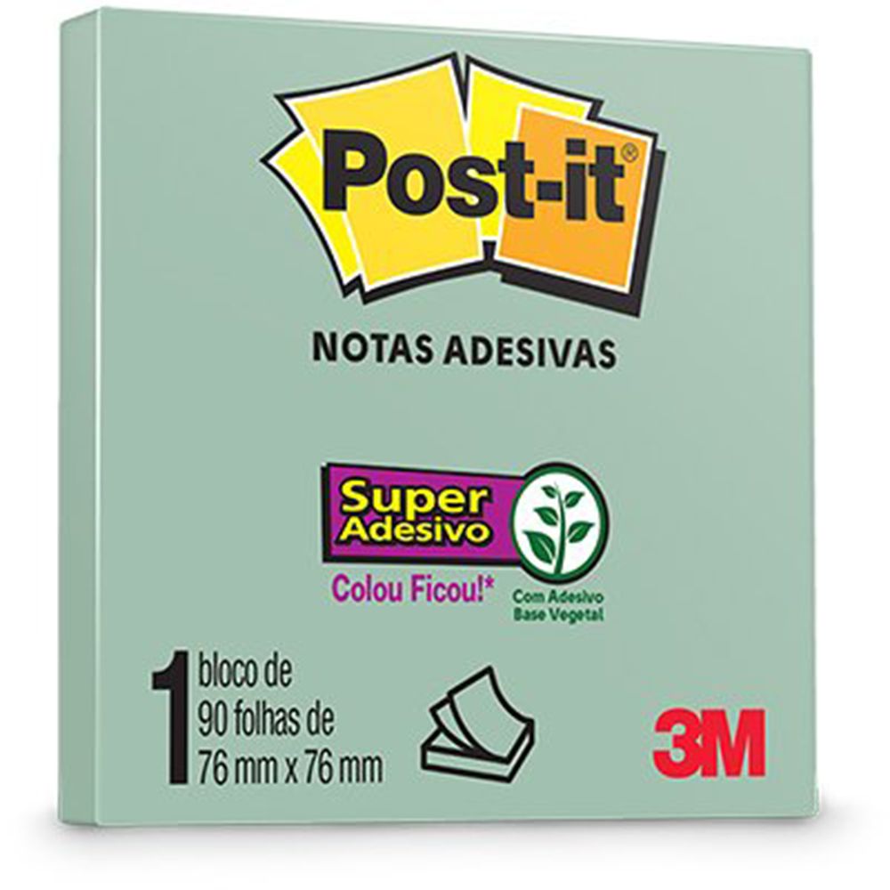 Bloco Post-It 654 76 mm x 76 mm 90 Folhas Menta 3M