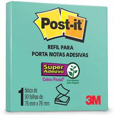 Bloco Post-It 654 Refil 76 mm x 76 mm 90 Folhas Azul Aqua 3M