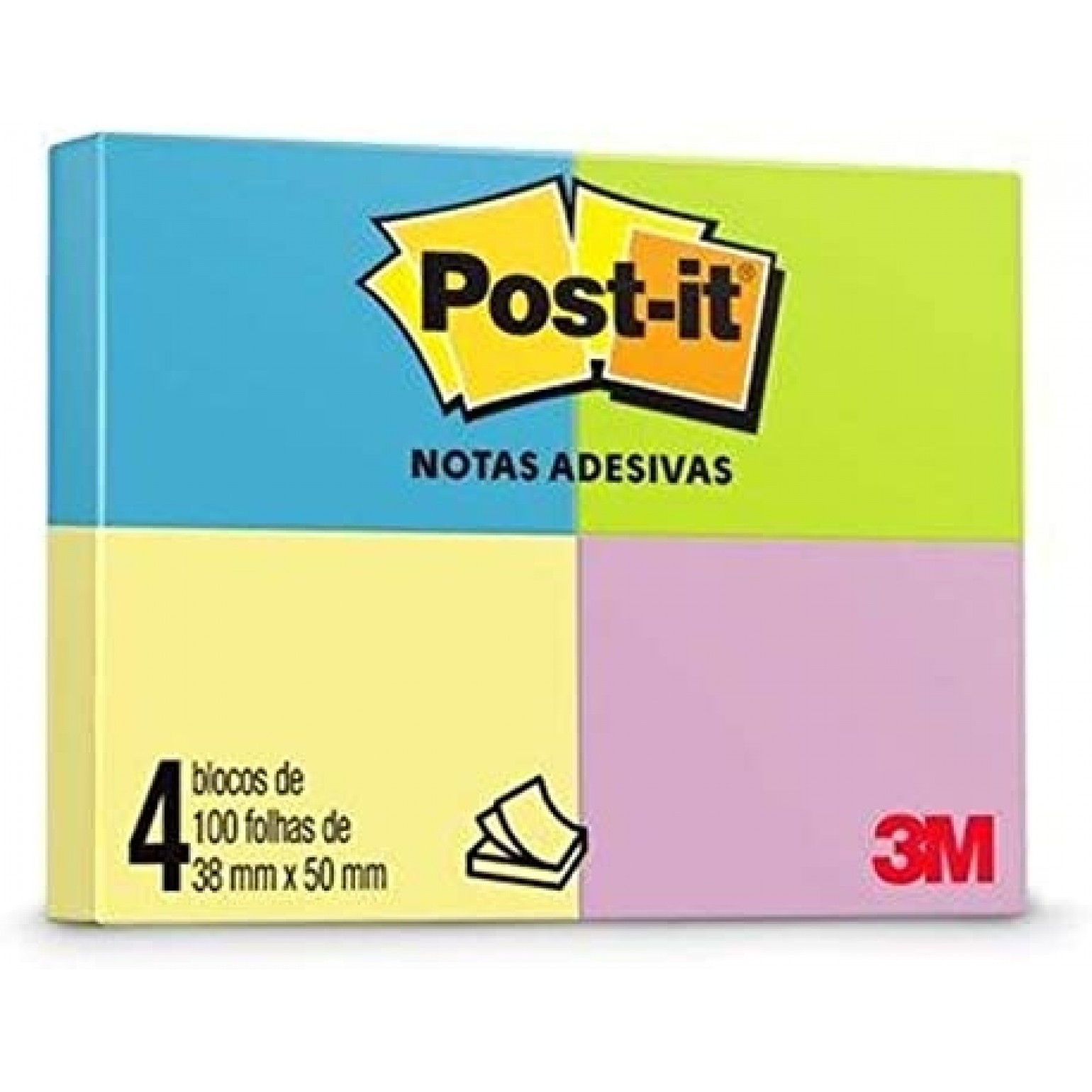 Blocos Post-It 653 38 mm x 50 mm 100 Folhas Neon 4 Cores 3M