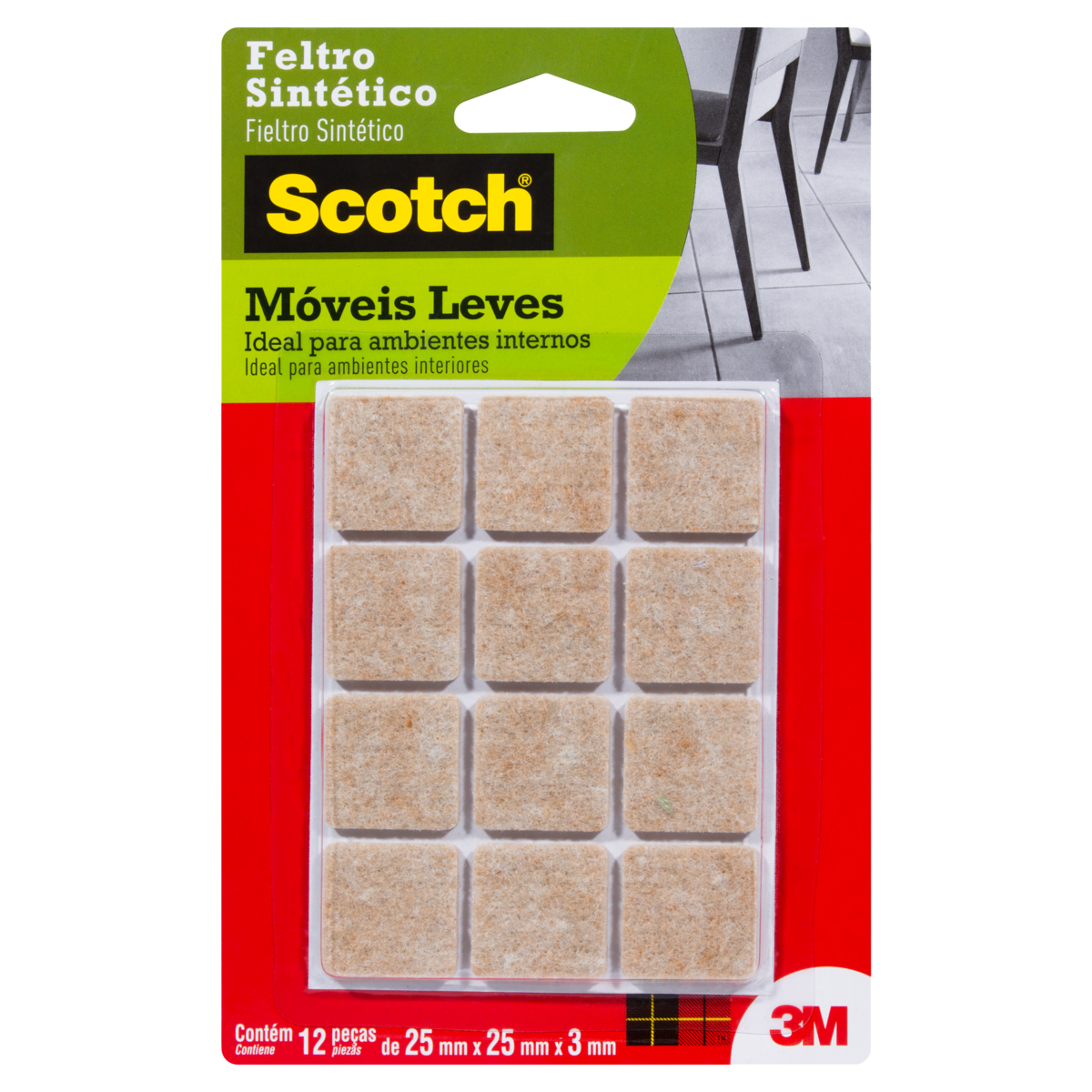 Feltro Marrom Quadrado Pequeno 25 mm x mm 25 mm x 3 mm Scotch 3M