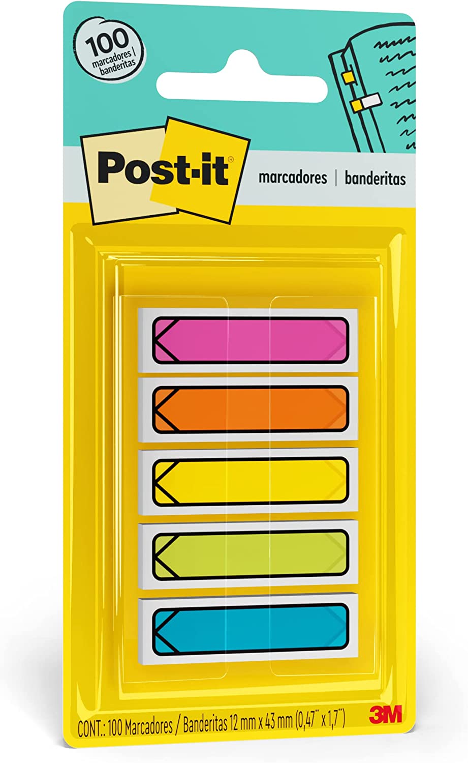 Marcador de Página Adesivo Post-It Flags Setas 5 Cores Neon 100 Folhas 3M