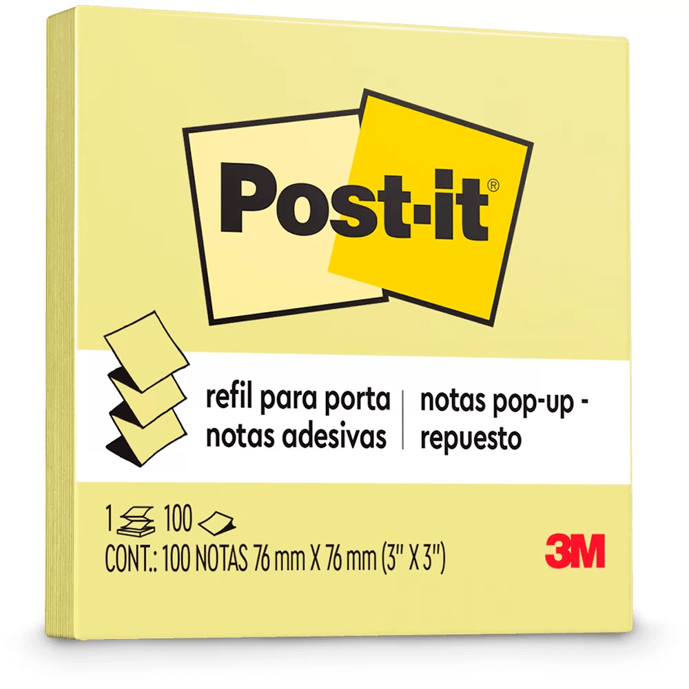 Refil de Bloco de Notas Pop-Up 76 mm x 76 mm Amarelo Postit 3M