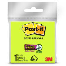 Bloco Post-It 654 76 Mm X 76 Mm 45 Folhas Verde 3M