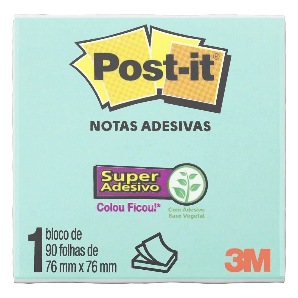 Bloco Post-It 654 76 Mm X 76 Mm 90 Folhas Azul Aqua 3M