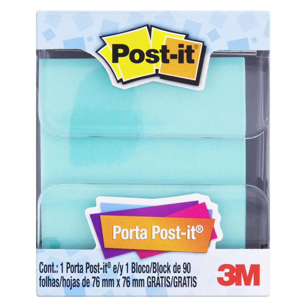 Porta Post-It + 1 Bloco Refil 76 Mm X 76 Mm Transparente/Preto 3M