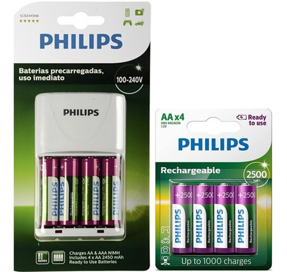 Carregador De Pilhas Com 4 Pilhas Aa Philips