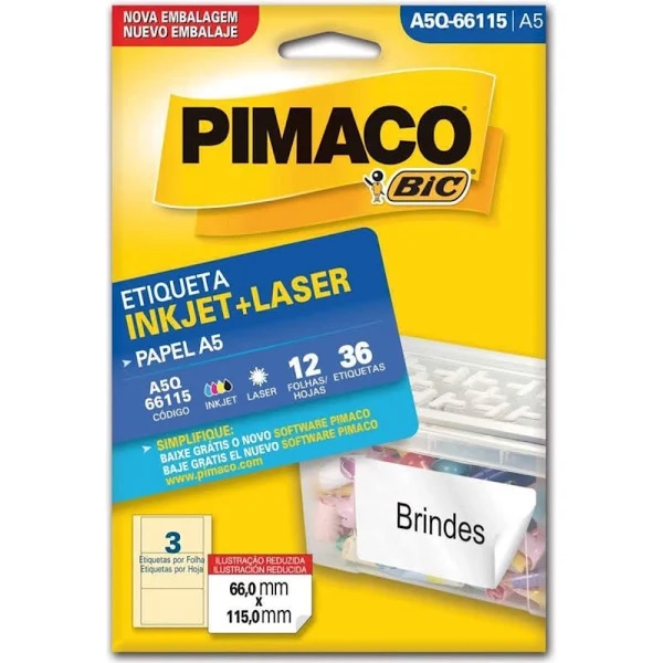 Etiqueta Adesiva A5q-66115 66 mm x 115 mm Branca Adesiva Pimaco
