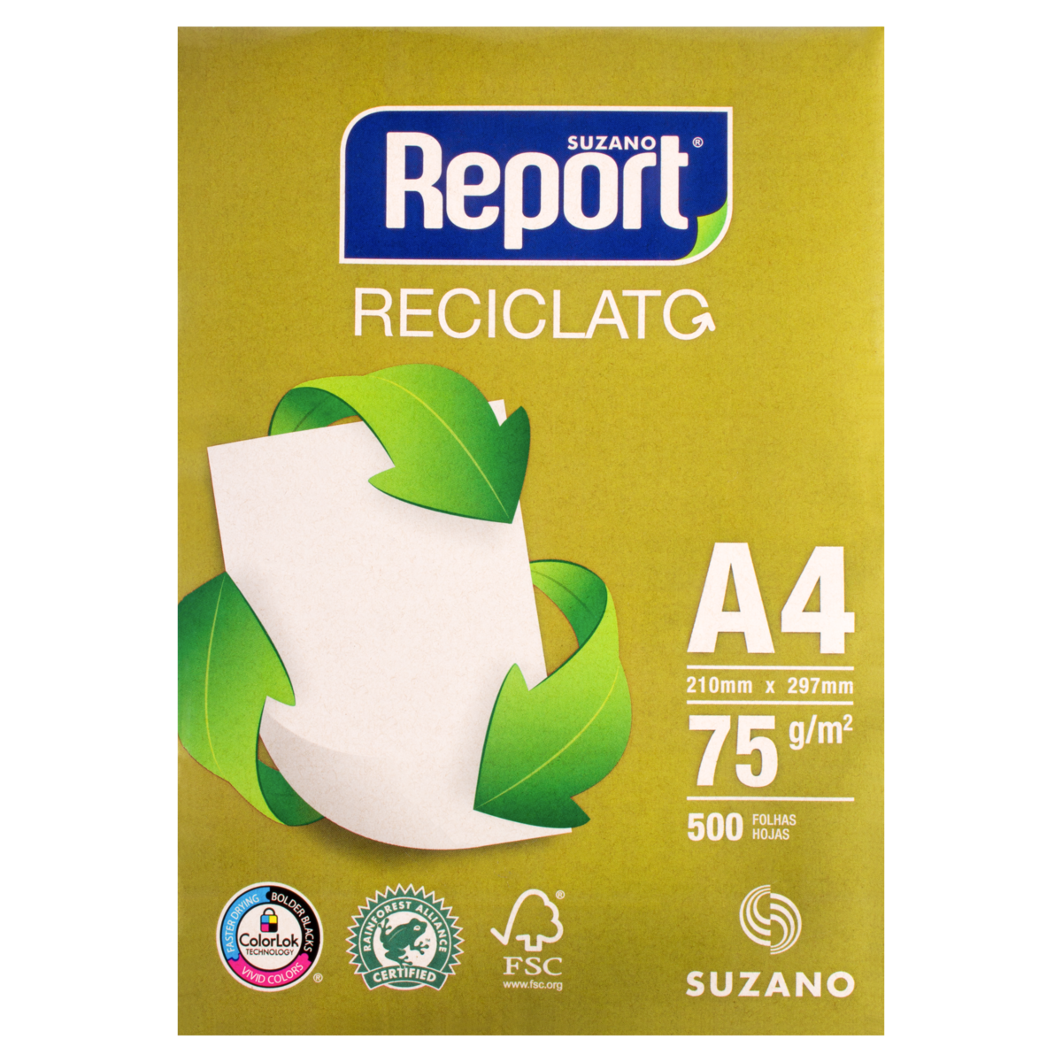 Papel Sulfite A4 210 mm x 297 mm 75g/m² com 500 Folhas Reciclato Report