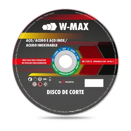 Disco Abrasivo de Corte Inox W-Max 115 x 22mm Wurth