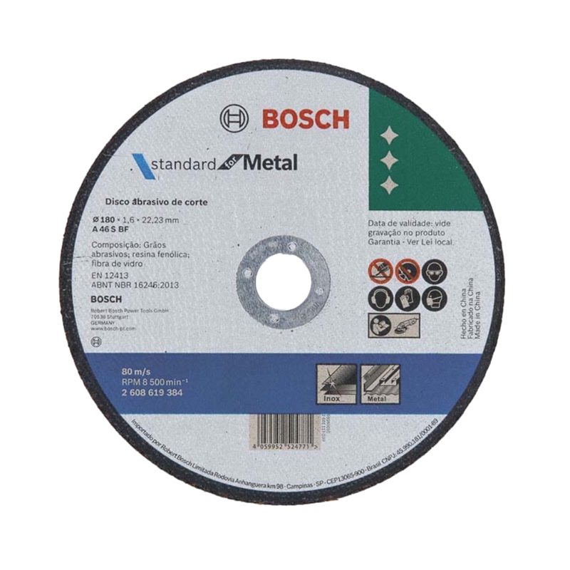 Disco de Corte Reto Standard for Metal 180 mm x 1,6 mm Bosch