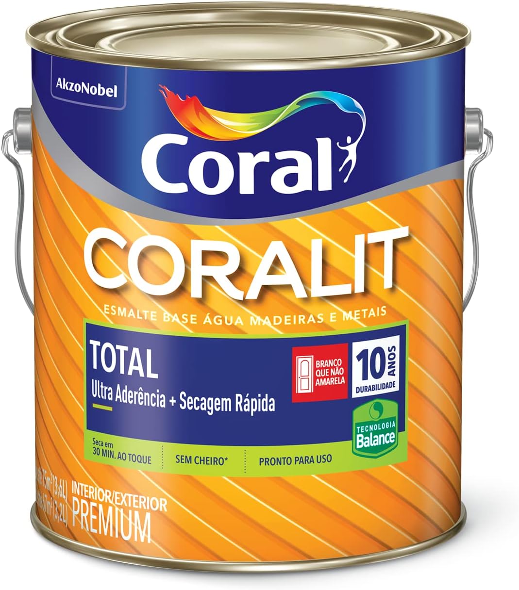 Tinta Esmalte Base Água Coralit Amarela Brilhante 3,6 L Coral