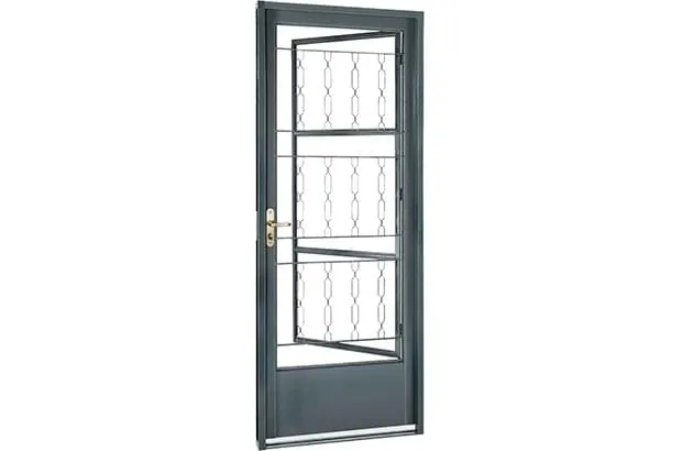 Porta Social de Abrir com Postigo Grade Elo Aço – Cinza