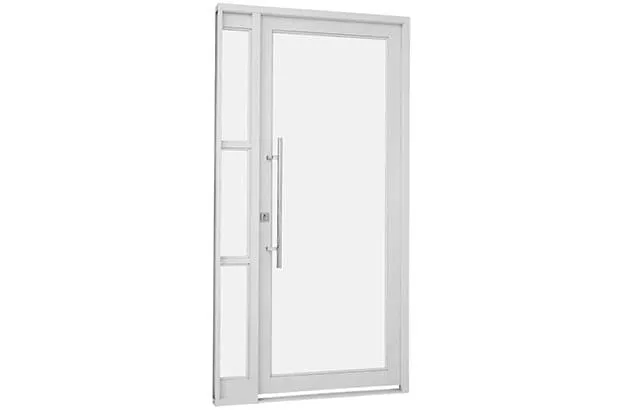 Porta Social com Seteira Simples e Vidro Temperado Aço