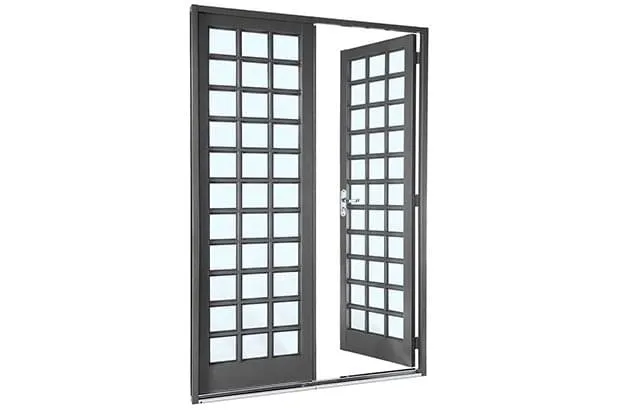 Porta de Abrir Quadriculada Aço – 2 Folhas – Cinza