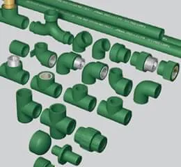 Conjunto de tubos e conexões de PPR 3 para condução de água quente e fria