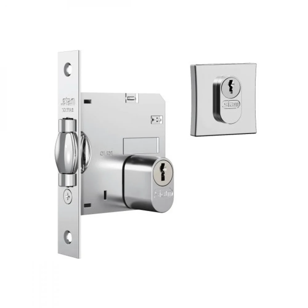 Fechadura Quadrada com Trinco Rolete e Roseta Cromada 45 mm 1005 Stam