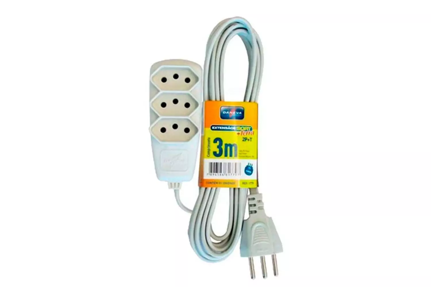 Extensão Elétrica Sort 3M 0,75 mm 3 Tomadas 2P T 10A 250V Daneva