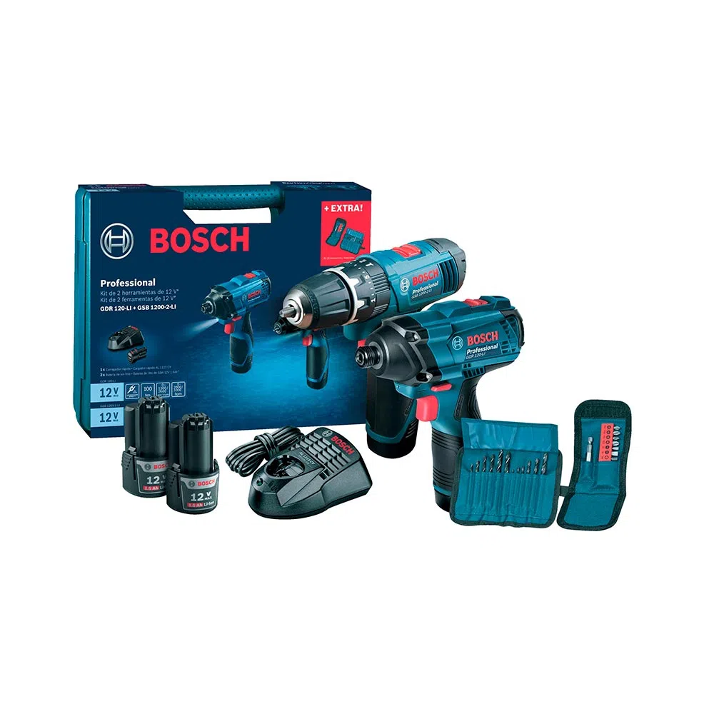 Kit Furadeira e Parafusadeira de Impacto à Bateria + Parafusadeira GDR 120-Li Azul Bosch