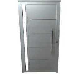 Porta de Alumínio com Puxador,  Visor e Friso com Abertura Direita Branca Lambril 2,10 m x 80 cm