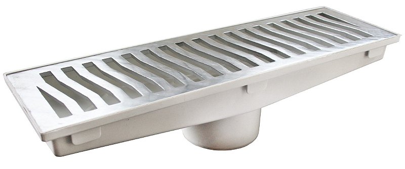 Caixa Coletora com Grelha e Porta Grelha Polida 14 cm x 48 cm Saída para Baixo Costa Navarro