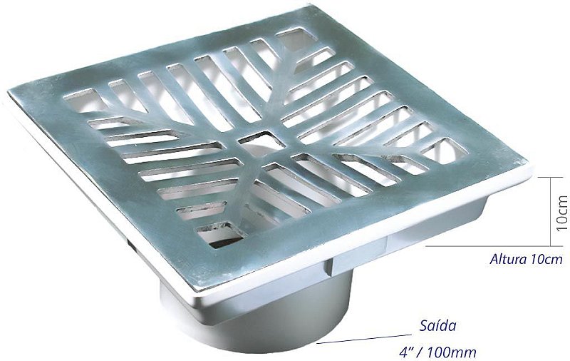 Caixa Coletora com Grelha e Porta Grelha Polida 28 cm x 28 cm Saída para Baixo Costa Costa Navarro