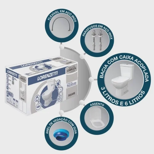 Kit Conjunto Acessórios Bacia Com Caixa Dual Square Branco Lorenzetti