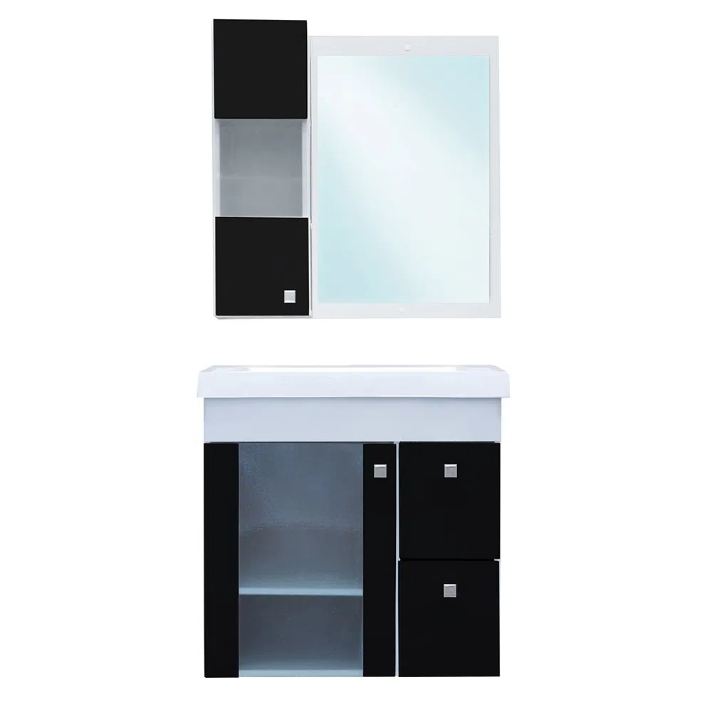 Kit Vetro Gabinete C/ Lavatório E Espelho 59,5X38,5X59Cm Branco/Preto Sicmol