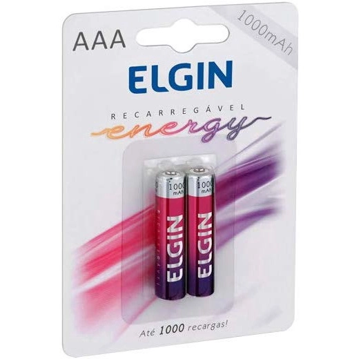 Pilha Recarregável Aaa Com 2 Pilhas 1000Mah Elgin