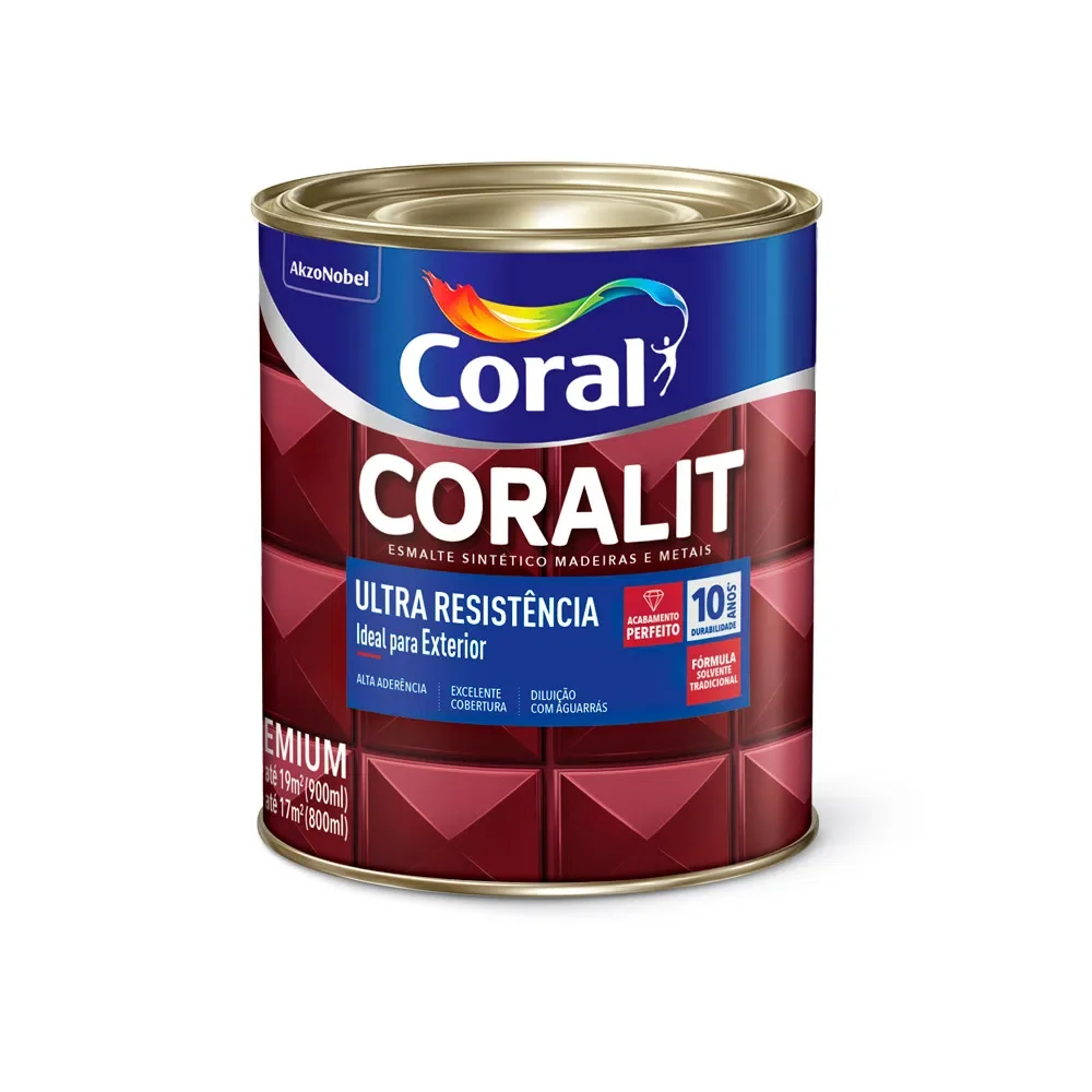 Tinta Esmalte Sintético Premium Brilhante Coralit Tradicional Branco 900 ml Coral