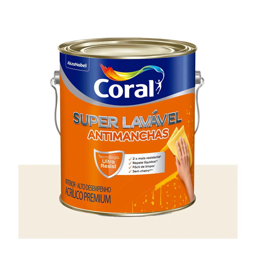 Tinta Coral Acrílica Super Lavável Eggshell Branco 3,6 l Coral