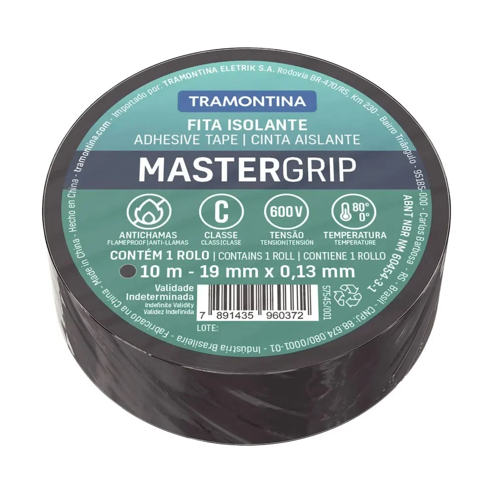 Fita Isolante Colorida Preta 10 M 0,13 Mm X 19 Mm Mastergrip Tramontina