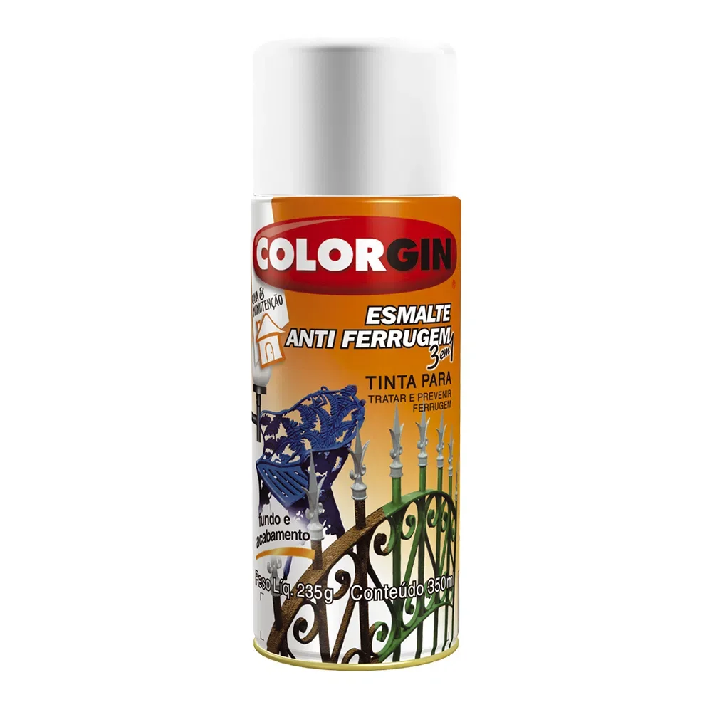 Tinta Spray Colorgin Esmalte Antiferrugem Branco 350Ml Sherwin Williams