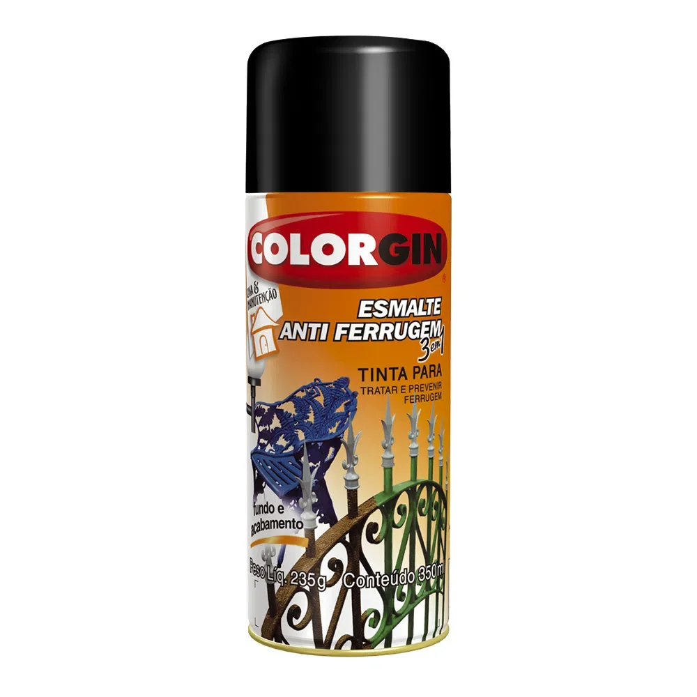 Tinta Spray Colorgin Esmalte Antiferrugem Preto 350Ml Sherwin Williams