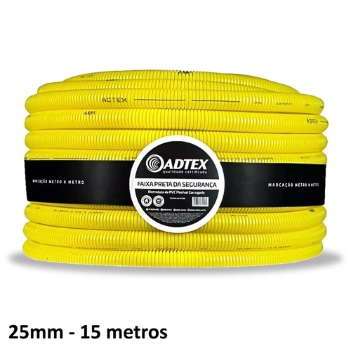 Rolo de Conduíte Corrugado Amarelo 25 mm 3/4" Com 15 Metros Adtex