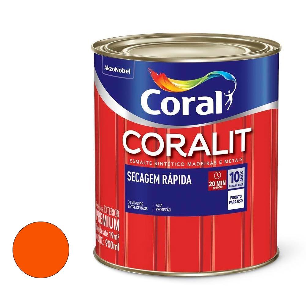 Tinta Esmalte Coralit Secagem Rápida Laranja Brilhante 900 Ml Coral