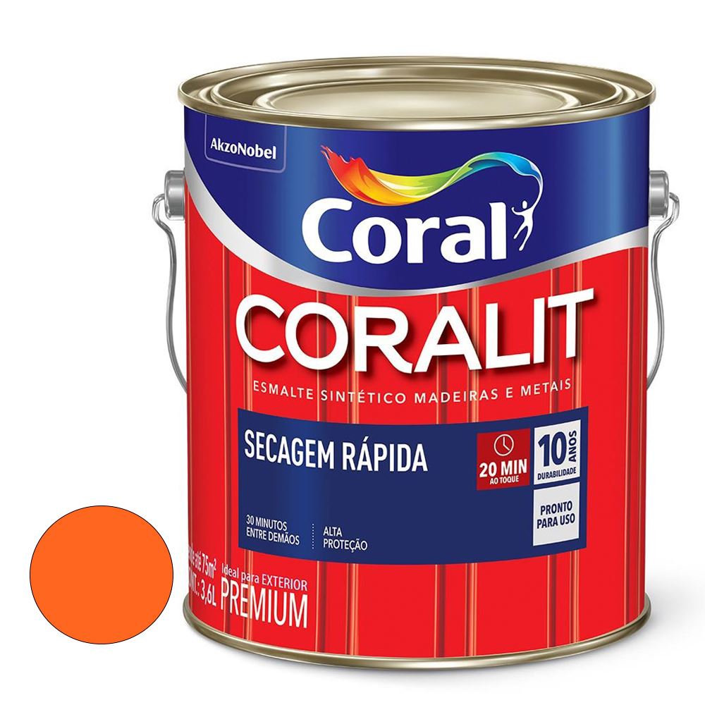 Tinta Esmalte Coralit Secagem Rápida Laranja Brilhante 3,6 L Coral