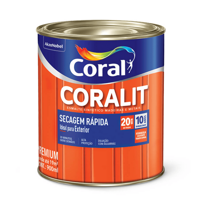 Tinta Esmalte Coralit Secagem Rápida Cinza Médio Brilhante 900 Ml Coral