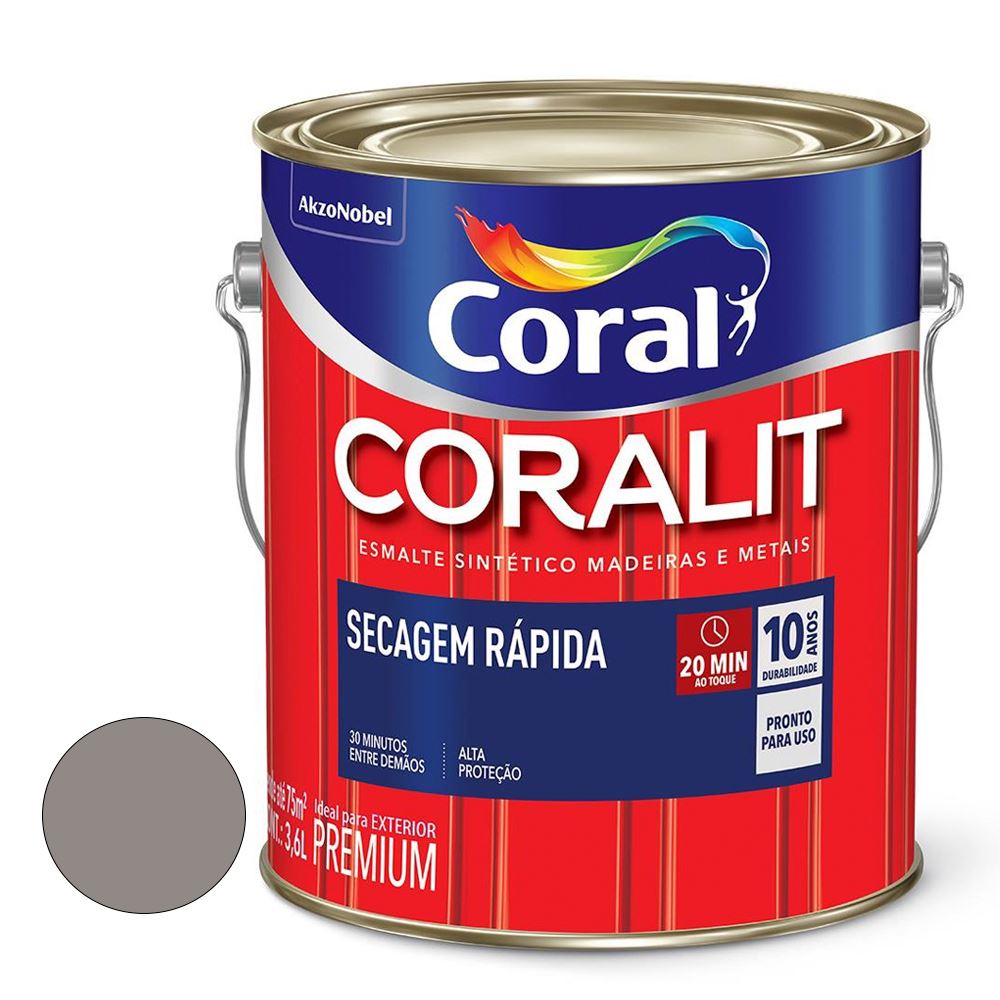 Tinta Esmalte Coralit Secagem Rápida Alumínio Brilhante 3.6 L Coral