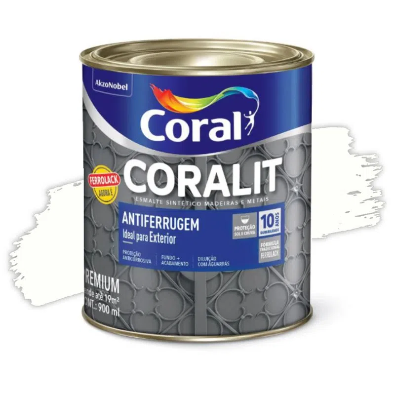 Ferrolack Antiferrugem Coralit Branco 900Ml Coral