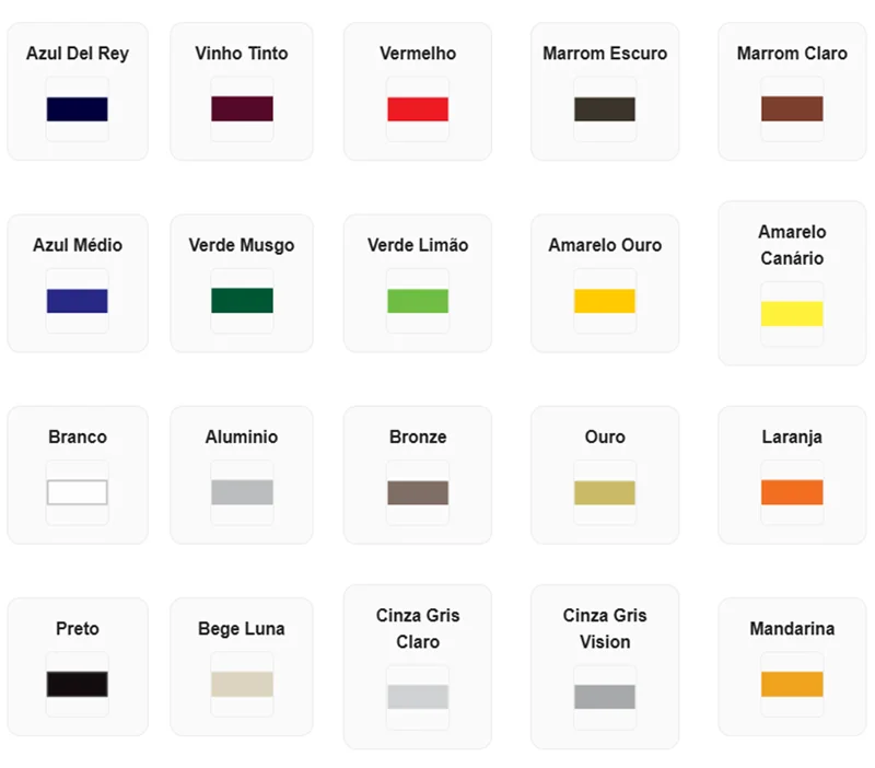 Lista com as cores do brise-soleil