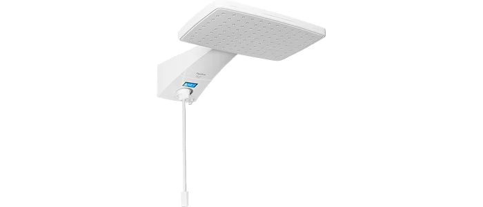 Chuveiro Polo Plus branco com haste e visor digital