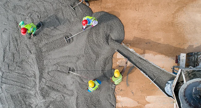 foto de pessoas trabalhando com concreto, vistas de cima em um canteiro de obras