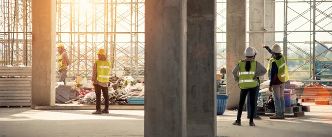 foto de trabalhadores da construção em um canteiro de obras  