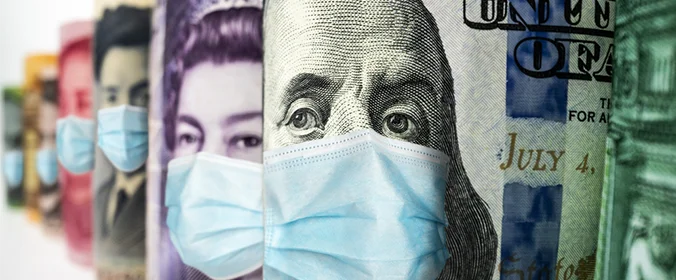 foto das pessoas que ilustram cédulas de vários países utilizando máscaras de proteção